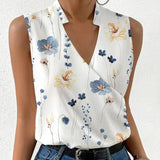 Paloma | Damen Ärmellose V-Ausschnitt Bluse Floral – Hellblau