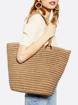 Alma | Klassische große Strohtasche für Damen mit Schulterriemen – Handgewebte Tote Bag – Beige
