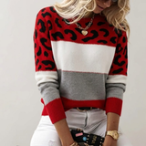 Arlaya - Soft-Touch Leo-Print-Pullover – Rot