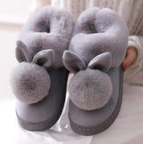 Damen Hausschuhe mit Kaninchenmotiv | Winter – Grau