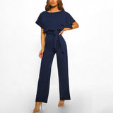 Solider langer Overall mit Bindeband in der Taille – Blau