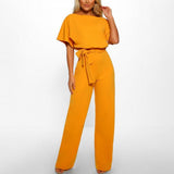 Solider langer Overall mit Bindeband in der Taille – Gelb