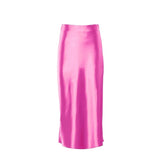 Unifarbener Satin-Midirock – Rosa