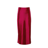 Unifarbener Satin-Midirock – Rot