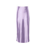 Unifarbener Satin-Midirock – Lila