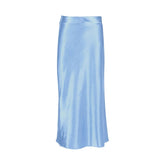 Unifarbener Satin-Midirock – Blau