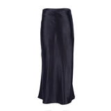 Unifarbener Satin-Midirock – Schwarz