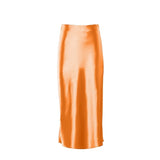 Unifarbener Satin-Midirock – Orange