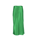 Unifarbener Satin-Midirock – Grün