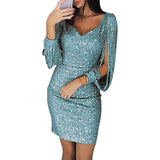 Glitzerkleid mit ausgeschnittenen Ärmeln – Blau