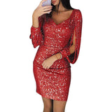 Glitzerkleid mit ausgeschnittenen Ärmeln – Rot