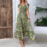 Boho Maxikleid mit kurzen Ärmeln – Grün