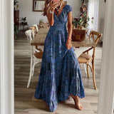 Boho Maxikleid mit kurzen Ärmeln – Dunkelblau