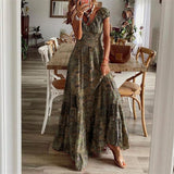 Boho Maxikleid mit kurzen Ärmeln – Grau Grün