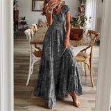 Boho Maxikleid mit kurzen Ärmeln – Grau