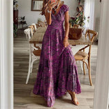 Boho Maxikleid mit kurzen Ärmeln – Violett