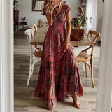 Boho Maxikleid mit kurzen Ärmeln – Rot