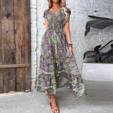 Boho Maxikleid mit kurzen Ärmeln – Lila