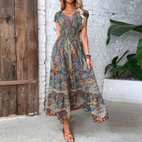 Boho Maxikleid mit kurzen Ärmeln – Blau