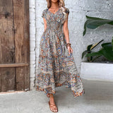 Boho Maxikleid mit kurzen Ärmeln – Braun