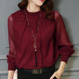 Shirt mit Rüschen und transparenten Ärmeln – Rot