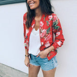 Bomberjacke mit floralem Motiv – Rot