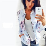 Bomberjacke mit floralem Motiv – Hellblau