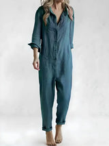 Tazirah – Leichter Overall aus Baumwollleinen – Blau