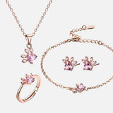 Elegantes TALINA 4-teiliges Roségold Schmuckset mit Pfote & Zirkonia-Herz - Perfektes Geschenk für Tierliebhaber – Rosa Gold Set