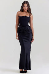 Damen Kleid | maxi Ausführung mit geradem Saum – Schwarz