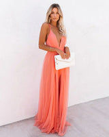 Elegantes und fließendes Damenkleid | Maxi – Pfirsich