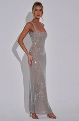 Bodycon Maxikleid für Frauen - Aubrielle – Silber