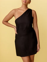 Damen-Minikleid - One-Shoulder - Sommer-Design – Schwarz
