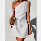 Geneva – One-Shoulder-Minikleid aus Leinen – Weiß