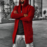 LÄSSIGER MITTELLANGER HERREN-STRICKCARDIGAN MIT KAPUZE - HOWARD – Rot
