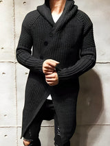 Lässige Strickjacke mit Kapuze aus langem Strick - MICHAEL – Schwarz