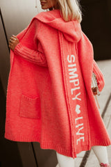 Jasmine - 2025 Lässiger offener Strickmantel mit Kapuze in mittlerer Länge Strickmantel – Orange