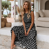 Edith - Lockeres ärmelloses Kleid mit Polka Dots – Schwarz