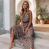 Edith - Lockeres ärmelloses Kleid mit Polka Dots – Braun
