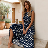 Edith - Lockeres ärmelloses Kleid mit Polka Dots – Blau