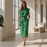 Daniela - Elegantes Midikleid mit Schlitz – Grün