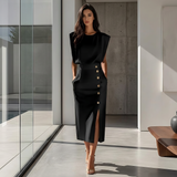 Daniela - Elegantes Midikleid mit Schlitz – Schwarz