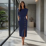 Daniela - Elegantes Midikleid mit Schlitz – Dunkelblau