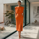 Daniela - Elegantes Midikleid mit Schlitz – Orange