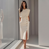Daniela - Elegantes Midikleid mit Schlitz – Beige