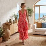 Scarlett - Elegantes florales Maxikleid – Rot