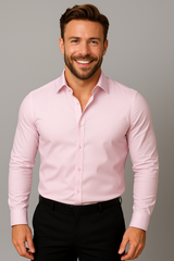 Patrick | Spitzer Kragen Strukturierte Passform Hemd – Rosa