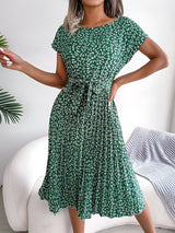 Caitlin | Plissee Blumenmuster Kleid – Grün