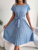 Caitlin | Plissee Blumenmuster Kleid – Hellblau
