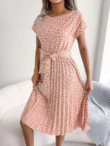 Caitlin | Plissee Blumenmuster Kleid – Lotus Rosa